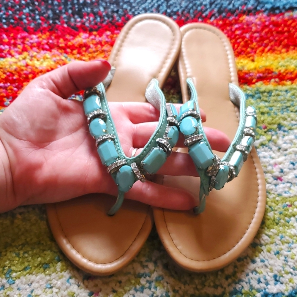 Teal beaded flats / sandals size 6 1/2 - 7